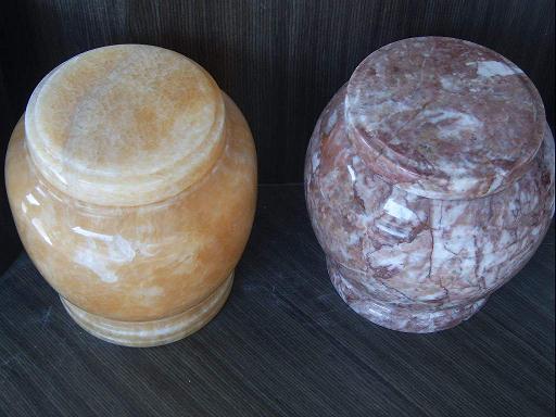 urn-009,  Yellow Jade and Ling Red marble